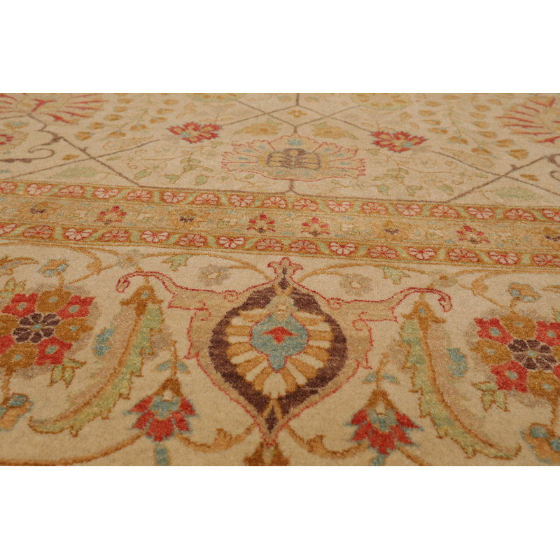 Handmade 9'1" x 11'10" Beige and Red Wool Oriental Rug