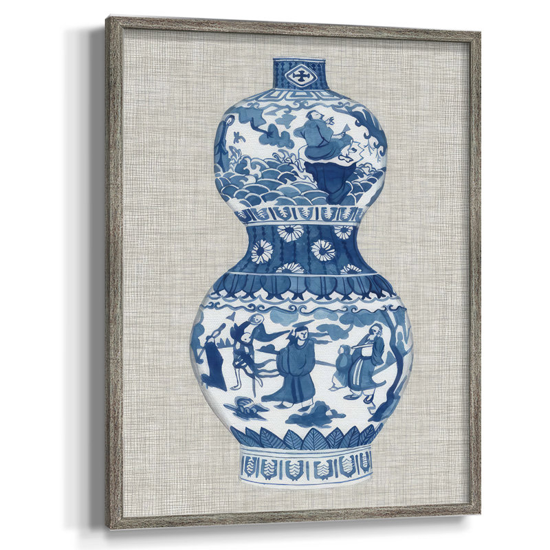 «Ming Vase on Linen IV», reproduction encadrée - bois massif, H 30 po x l 24 po