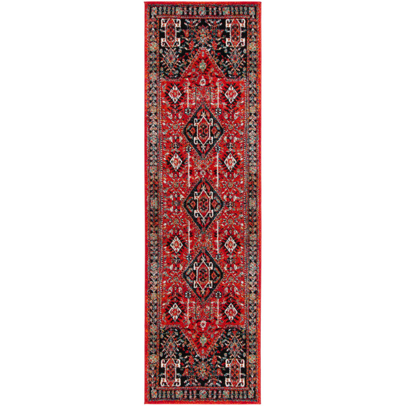 Tapis rouge / noir Vintage Performance, Tapis de couloir 2 pi 3 po x 8 pi