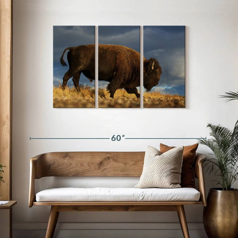 Roux marchant le bison d'Amérique, H 28 po x l 45 po