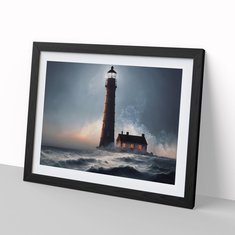 Bright Lighthouse - Single Picture Frame Print, Black Framed, 34cm H x 46cm W x 2cm D