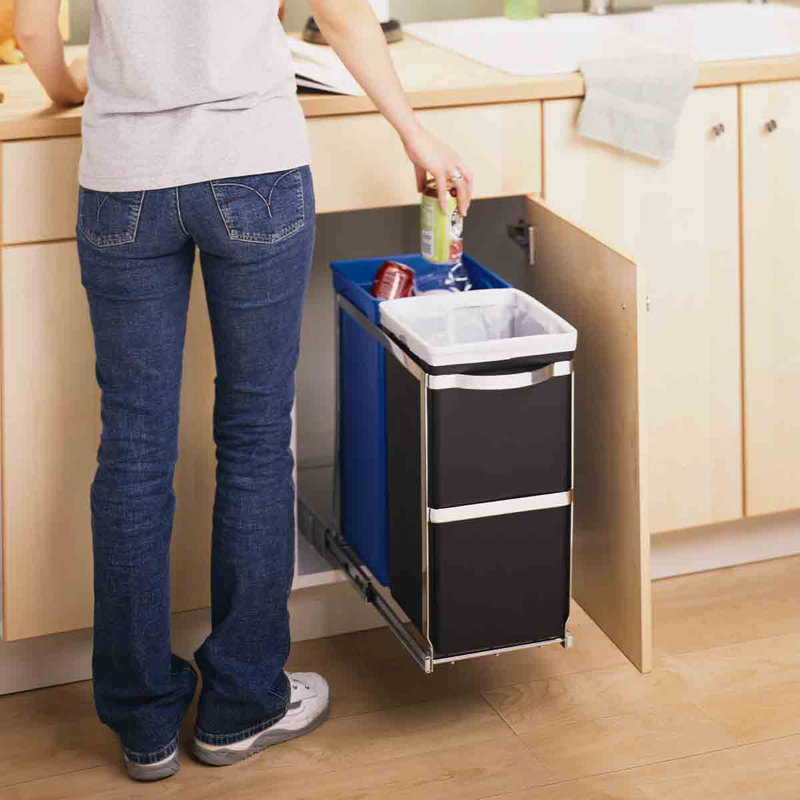 Simplehuman 35 L / 9.3 Gallon Dual Compartment Under Counter Kitchen Cabinet Pull-Out Recycling Bin