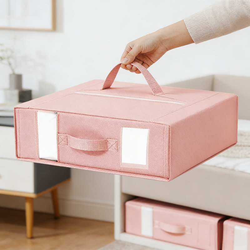Foldable Bed Sheet Organizer And Storage Box Set - Closet And Under Bed Linen Holder For Sheets, Blankets, And Towels With Clear Window And Label Slot