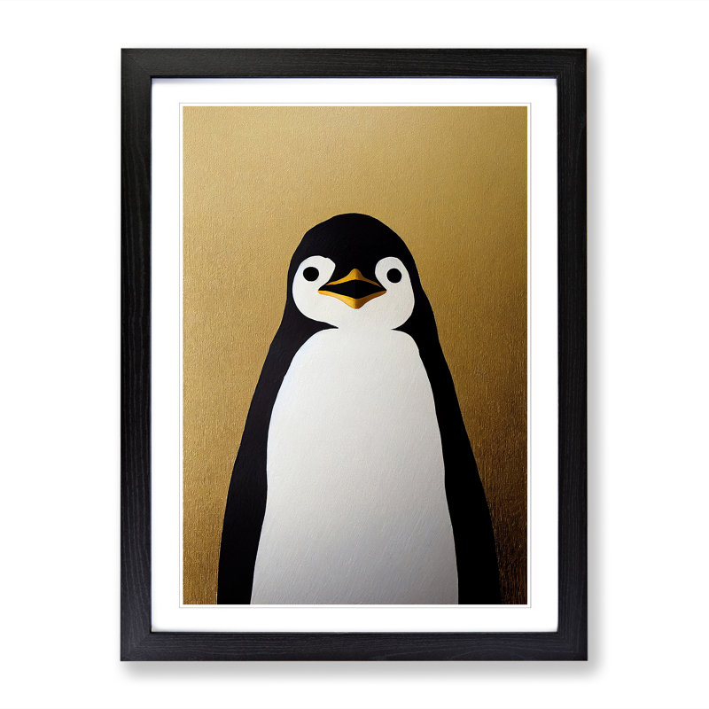 Penguin Painting Gold - Single Picture Frame Print, Black, 46cm H x 34cm W x 2cm D