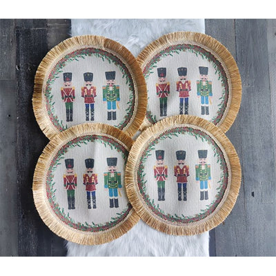  Ensemble de 4 napperons multicolores à motif frangé et à motif de fêtes 13 po, ensemble de 4