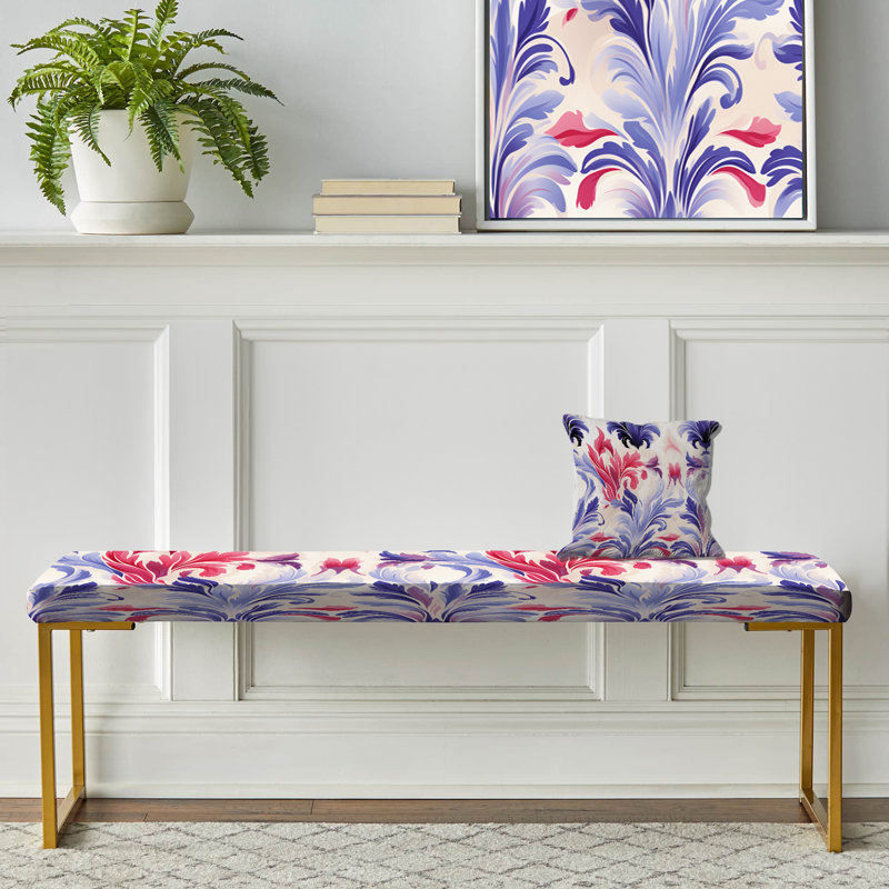 Pink And Purple Ikat Facade Splendor - Ikat Upholstered Gold Bench