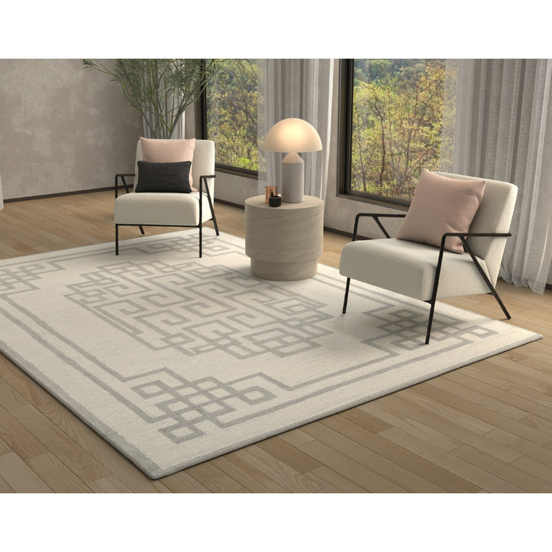 Tapis oriental en laine touffeté à la main Araban, Rectangle 3 pi 3 po x 5 pi 3 po, Ivoire / Gris