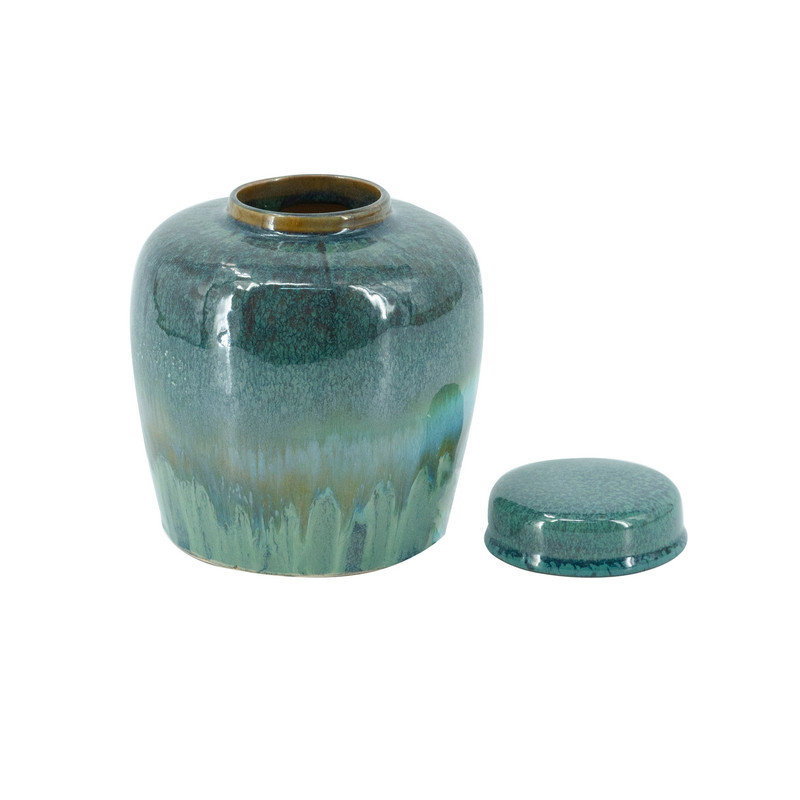 Pot rond en céramique avec glaçure réactive bleue et crêtes subtiles D5.2x6 "
