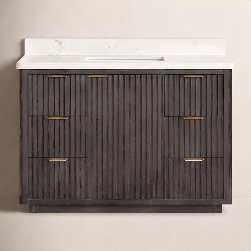 Ensemble de meuble-lavabo simple 48 "avec miroir Adela, Noir, noir, noir, noir, Blanc / Blanc, Doré