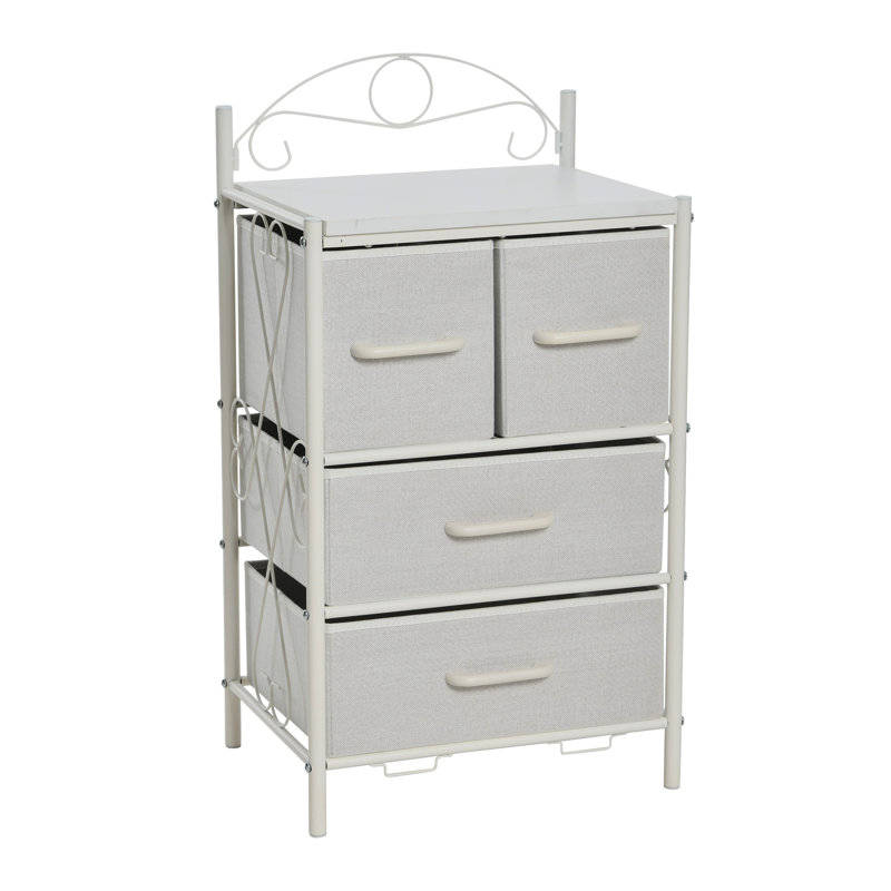 Scandinavian White Iron & Wood Four-Drawer Chest, White