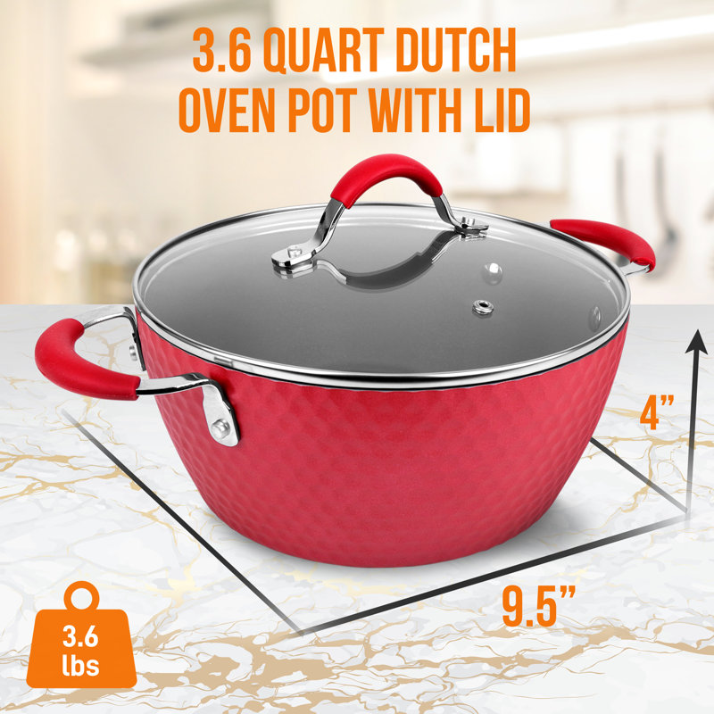 NutriChef 3.6 Quarts Non-Stick Aluminum Round Dutch Oven