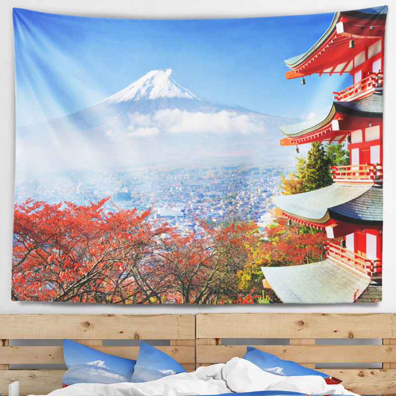 Paysage mont fuji avec tapisserie couleurs d'automne, H 68 po x l 80 po