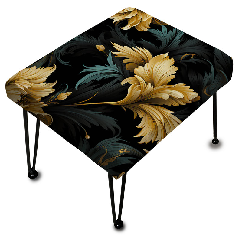 Élégant motif de fleurs en ébène et beige - Repose-pieds rectangulaire à motif cachemire
