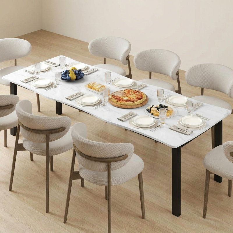 79 Inches Dining Table for 6-8, Kitchen Table with Iron Legs, Waterproof Scratch-Resistant , 300Lbs Capacity, Marble