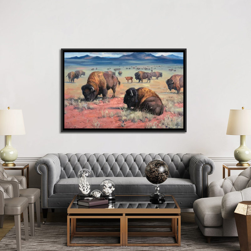 « home on the range », impression sur toile, H 18 po x l 26 po x P 1,5 po, Toile avec cadre noir, Pas de tapis