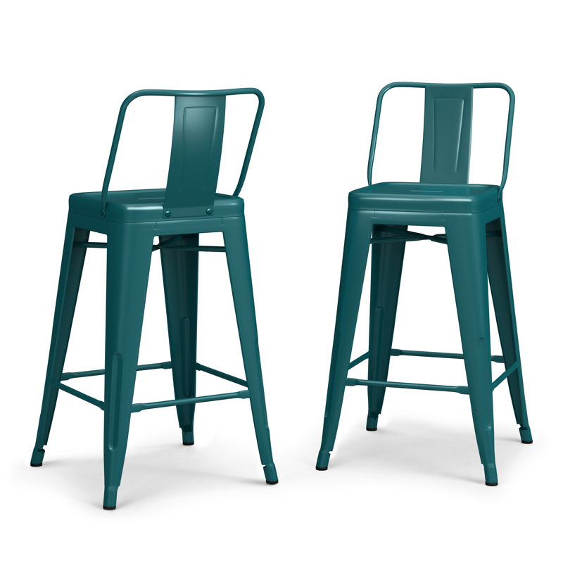 Tabouret en métal Rayne, Tabouret de comptoir (siège d'une hauteur de 24 p, 2, Bleu sarcelle