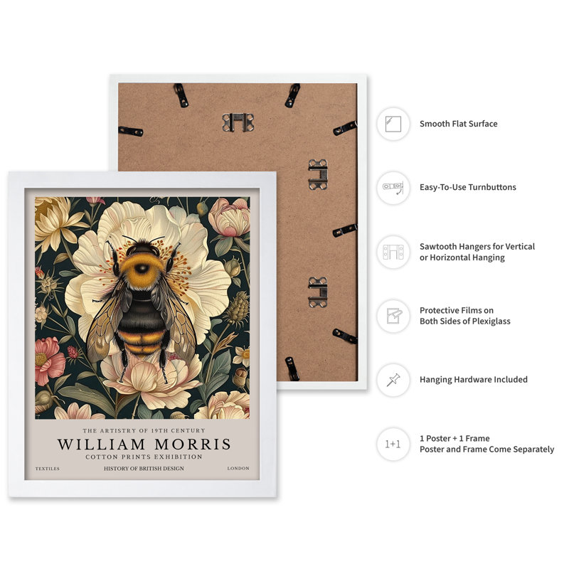 William Morris - Bumble Bee, Poster, White Framed, 08"H x 10"W
