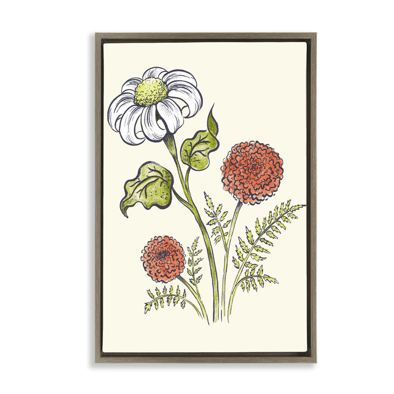 Cadre flottant de style rétro avec fleurs de jardin, design par Hannah Moren, H 25 po x l 17 po