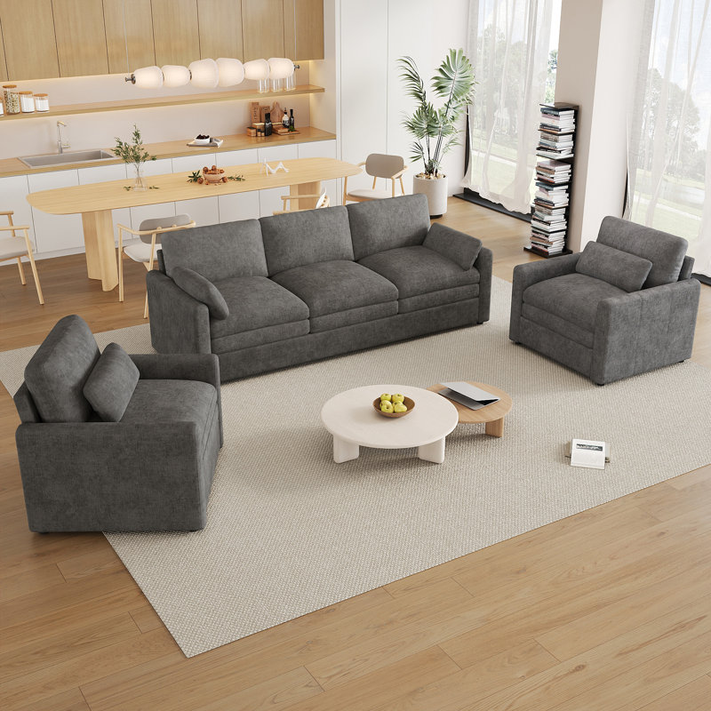 Ensemble de canapé rembourré Cozy, Gris, 2 chaises / canapé