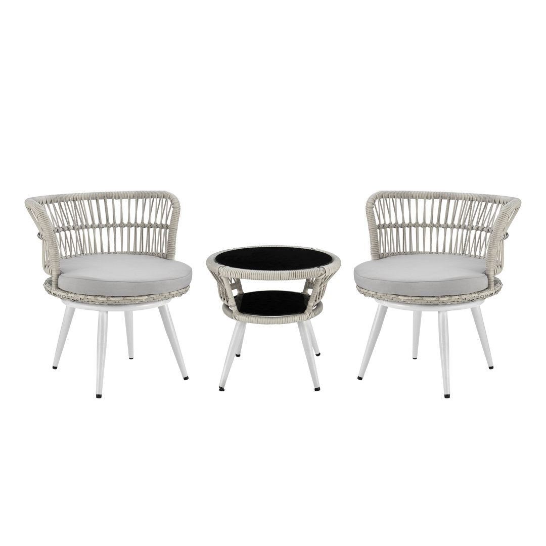 Monaco 2-Person Patio Conversation Set with Cushions and Table Manhattan Comfort Cushion 