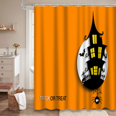 Scary Halloween Moonlight Haunted House Party Flyer Banner Forest Shower Curtain with 12 Hooks