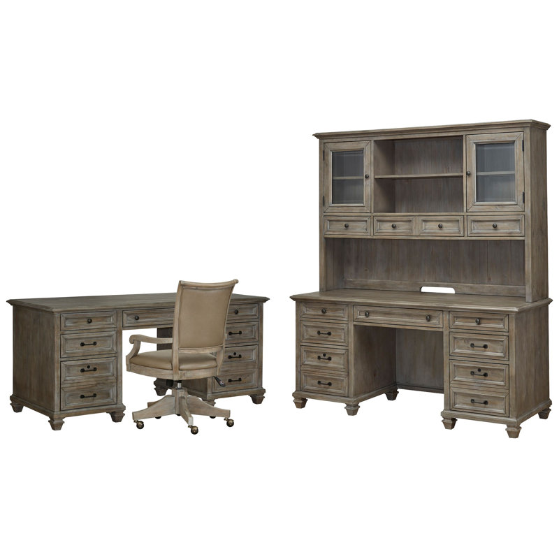 Desk With Chair Credenza And Hutch, 3 Pieces: Desk, Chair, Credenza, Dovetail Gray