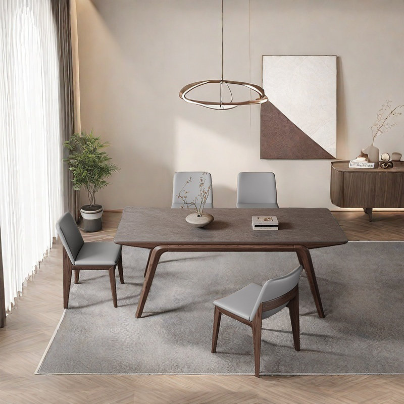 Ensemble de table de salle à manger en bois massif avec plaque de roche., H 29,53 po x L 70,87 po x l 35,43 po