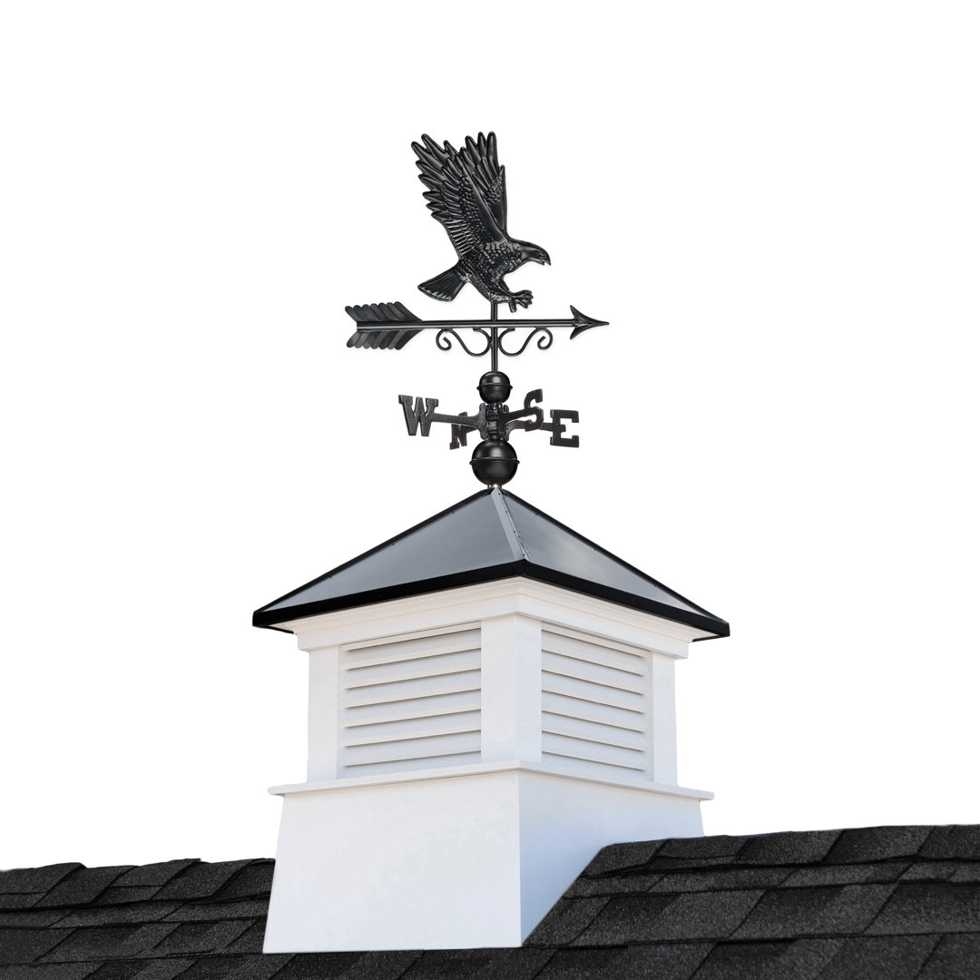 Square Manchester Vinyl Cupola with Black Aluminum roof and Black Aluminum Eagle Weathervane Trinx 