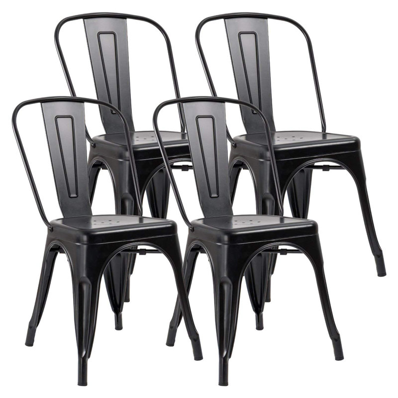 Chaise d'appoint empilable à dossier à lattes en acier Lilian, Noir