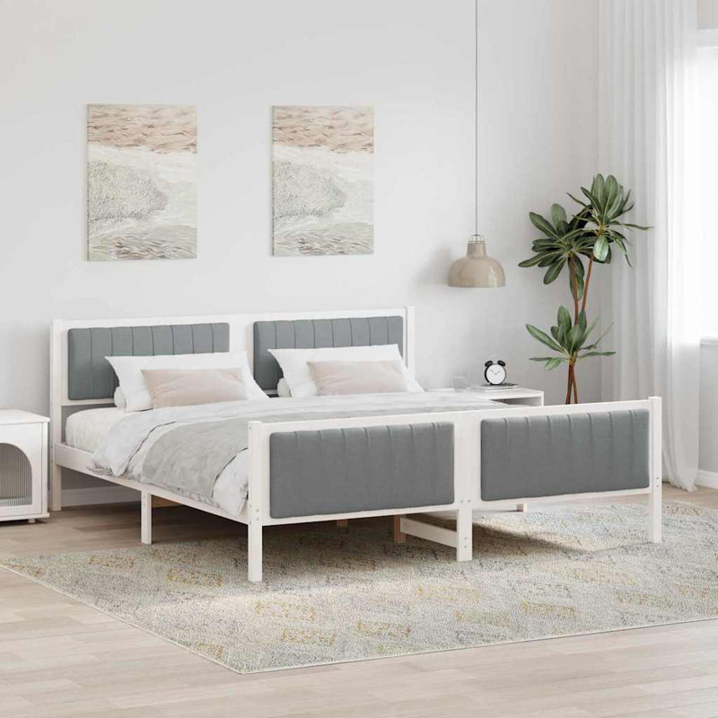 Solid Wood Bed, White/Light Grey, Super King (6')