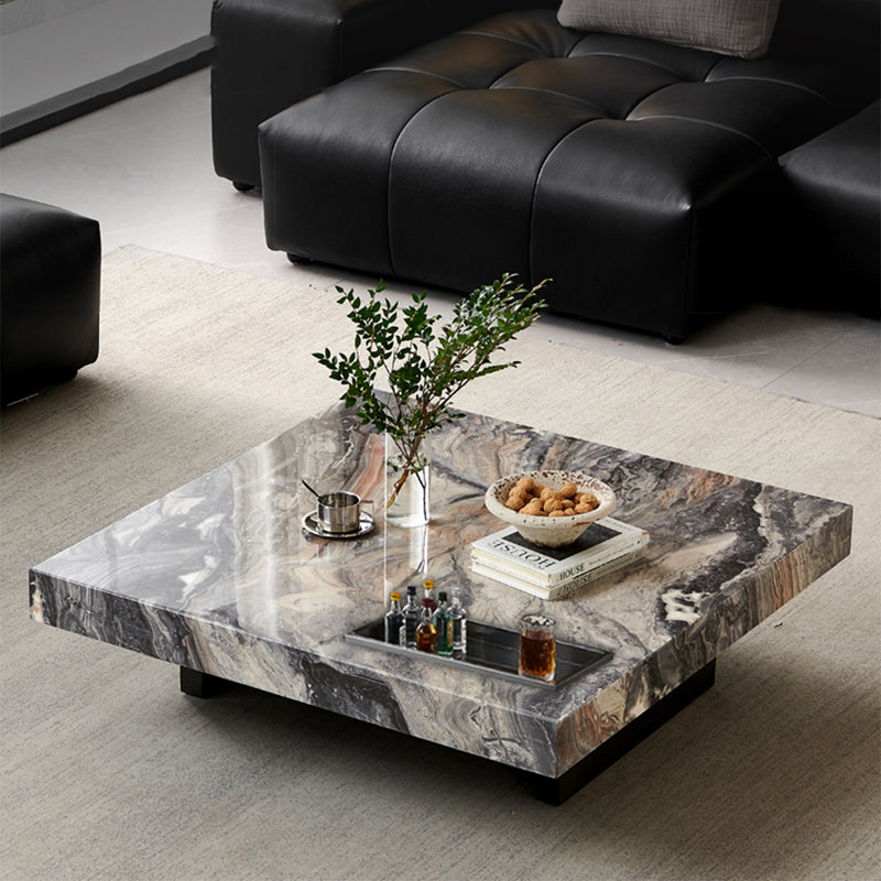 Simple square marble coffee table, 13.8" H x 43.3" L x 43.3" W