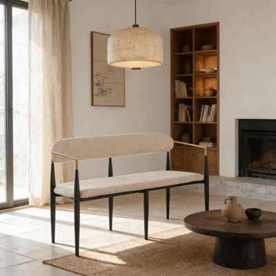 Metal Loveseat Settee(Black+ Gold + Beige Fabric)