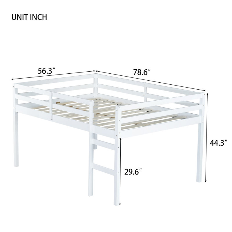 Lit mezzanine double en bois d'hévéa avec échelle, Blanc