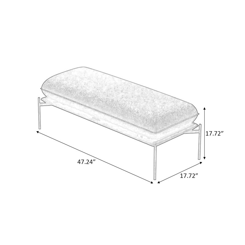 Banc rembourré noir, H 17,72 po x l 47,24 po, Noir