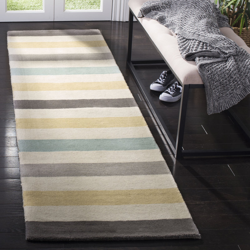 Tapis en laine touffeté à la main Martha Stewart, Rectangle 8 pi x 10 pi, Bleu / gris / jaune