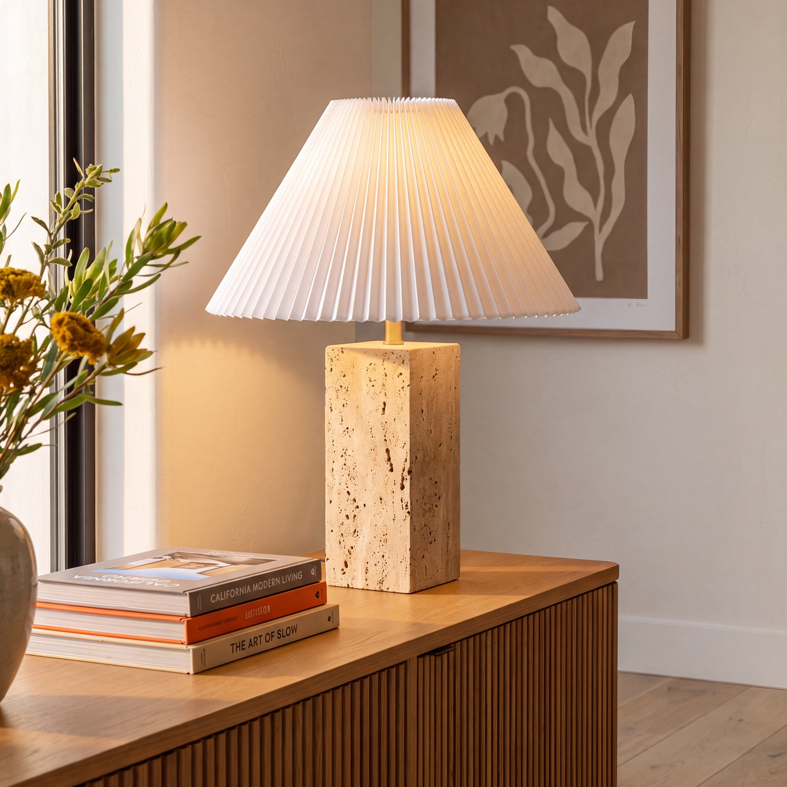 Galey Alix x Livabliss Autumn Laurel Table Lamp, Pleated, 22" H x 16.38" W x 16.38" D