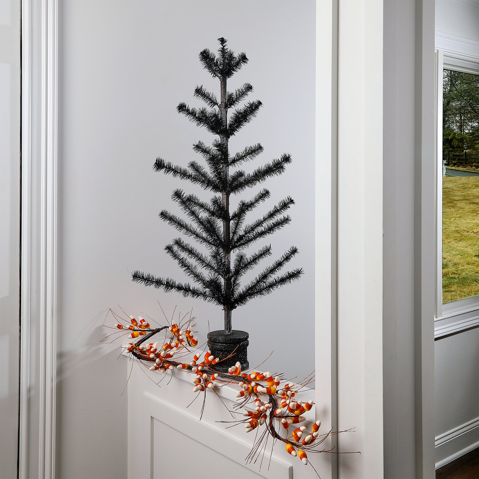 36" Halloween Feather Tree, Black