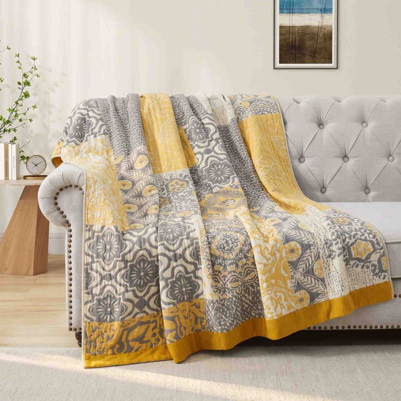 Jeté 100% coton Boho, Paisley Garden Yellow