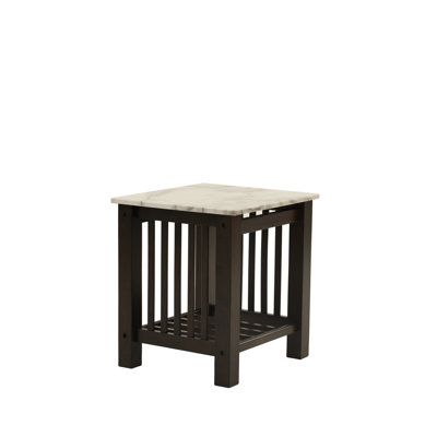 Modern Contemporary 1Pc End Table Faux Marble Top Antique Walnut Solid Legs Open Storage Shelf Occasional Table Living Room