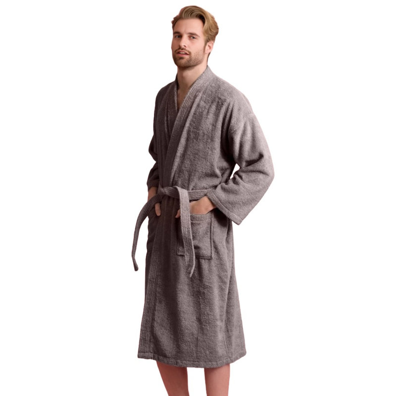 Peignoir mi-mollet 100% coton avec poches Ladijah, gris
