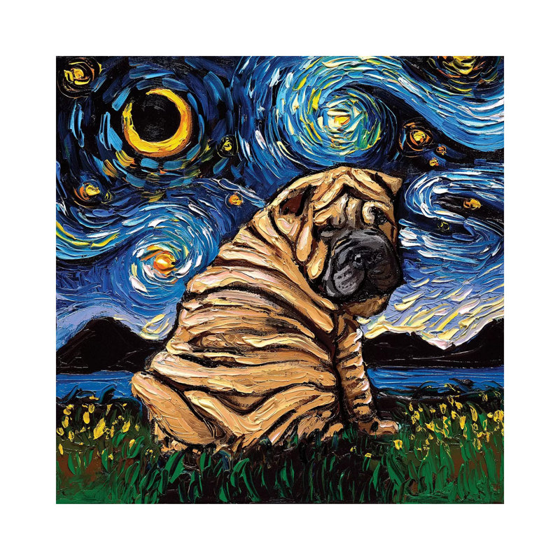 Shar-Pei Night by Aja Trier - Wrapped Canvas Painting, 30.48 cm H x 30.48 cm W