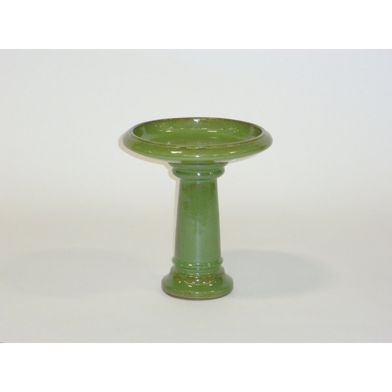 Bolaji Ceramic Pedestal Birdbath, Green