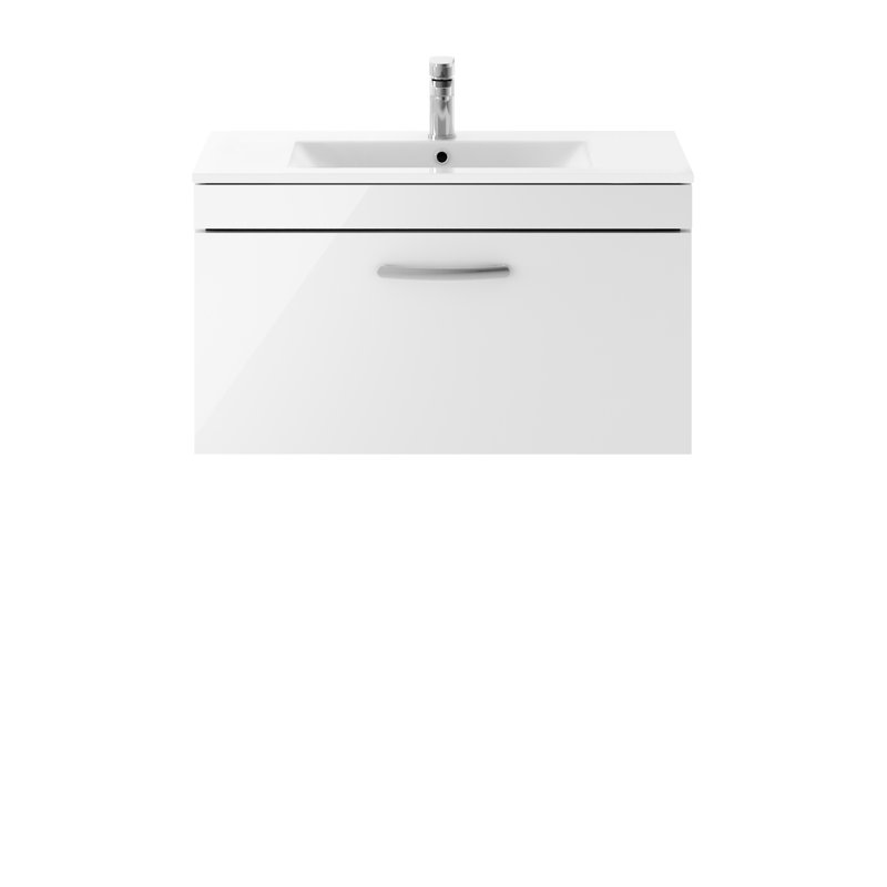 Athena 805mm Single Bathroom Vanity with Integrated Ceramic Basin, Gloss White