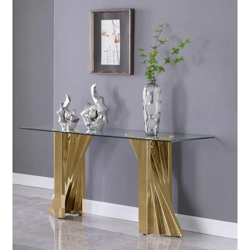 Anmie 60'' Glass Top Console Table, Gold