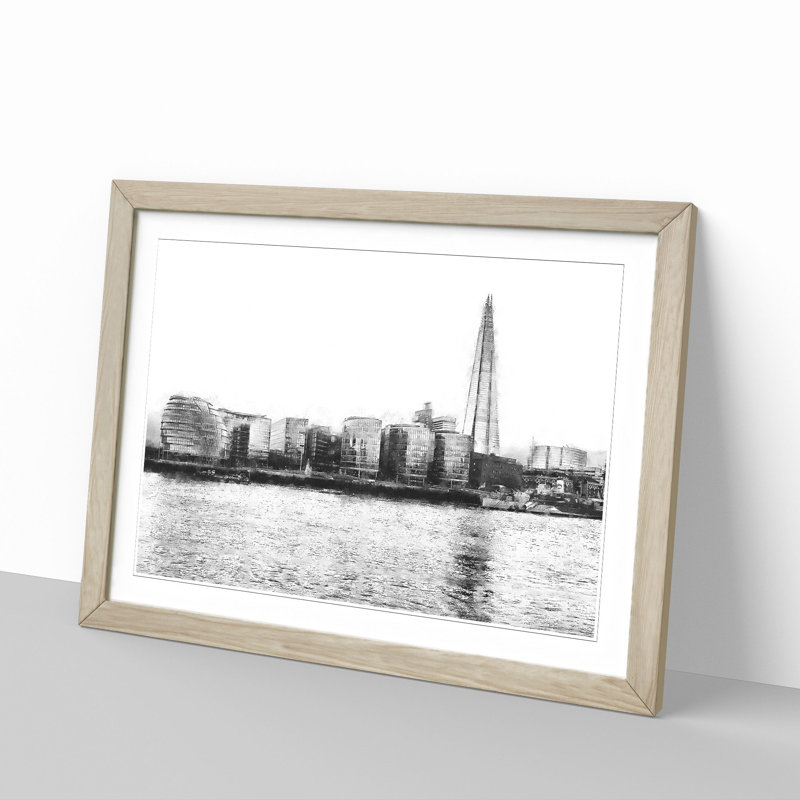 The Shard and London Skyline - Picture Frame Painting Print, 24cm H x 33cm W x 2cm D, Oak Framed