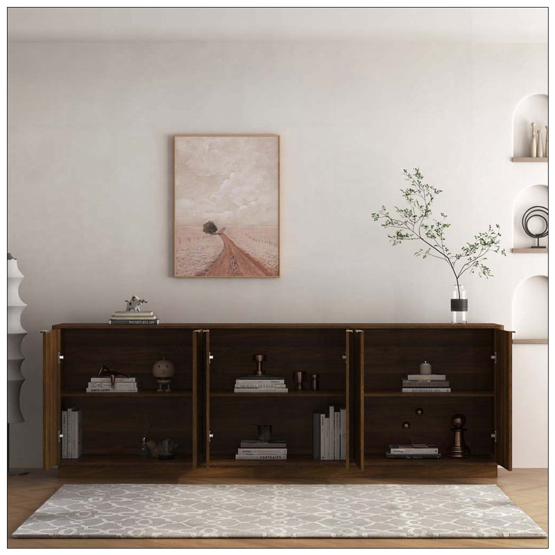 Buffet moderne avec rangement, grand buffet cannelé avec tablettes réglables Modern, Brown