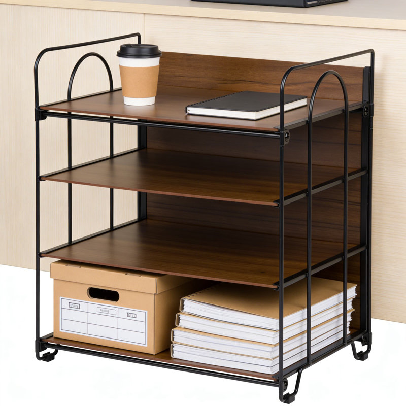 Organisateur de bureau à 4 niveaux avec tablettes à motifs en bois, classeur multifonctionnel et organisateur de papier pour fournitures de bureau, factures, lettres et rangement pour bureau
