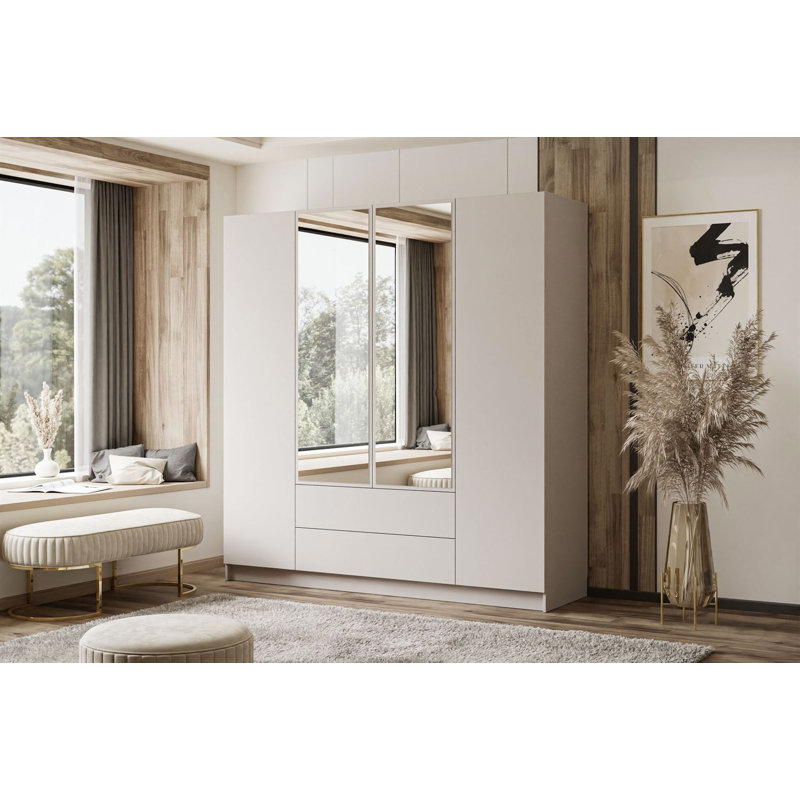 4 Door Manufactured Wood Wardrobe, mirror