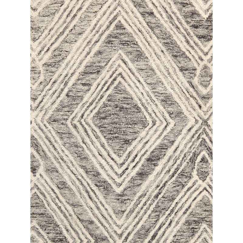 Modern Hand Tufted Geometric Area Rug in Silver / Ivory, Round 6'