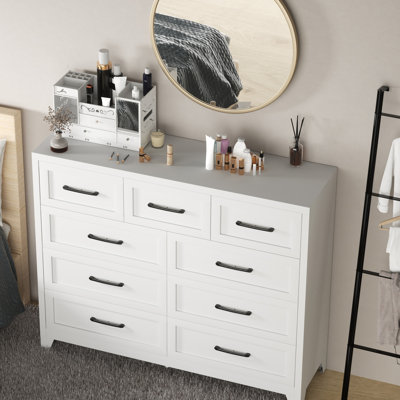 Commode en métal de 47,2 po de largeur avec 9 tiroirs, commode en acier moderne avec quincaillerie anti-basculement.